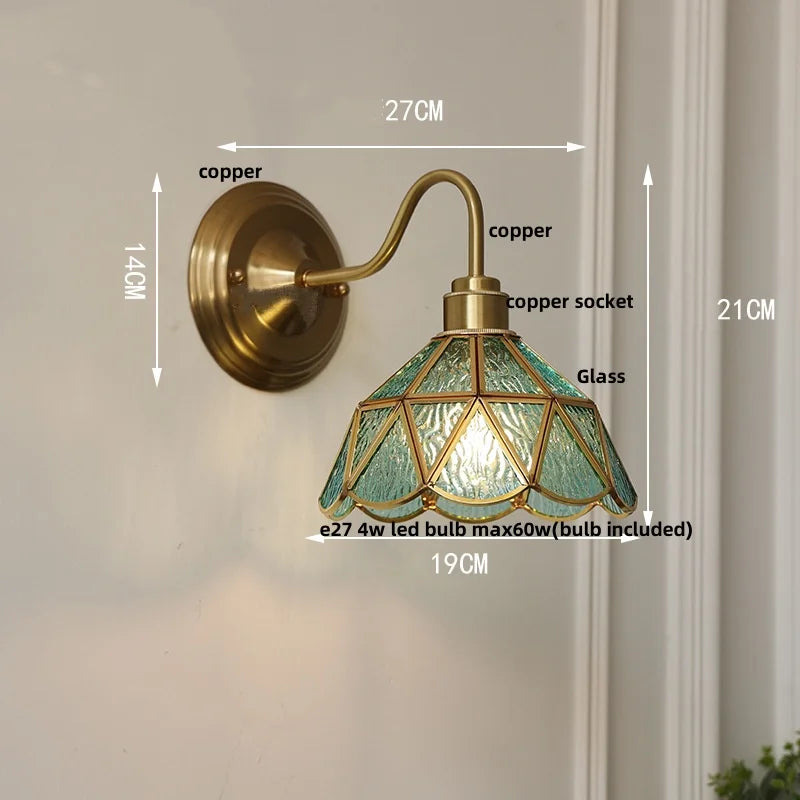 Helnys Green Glass LED Wall Lamp Sconce Vintage Loft Stair Light Fixtures Wandlamp