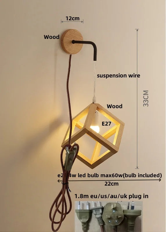 Helnys Wood Nordic LED Wall Lamp - Modern Cube Stair Light Fixture