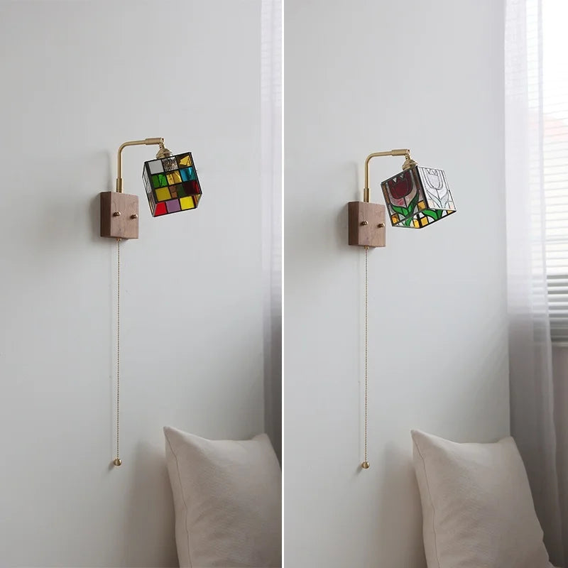 Helnys Square Glass LED Wall Lamp Gold Color Swing Arm Interior Lighting