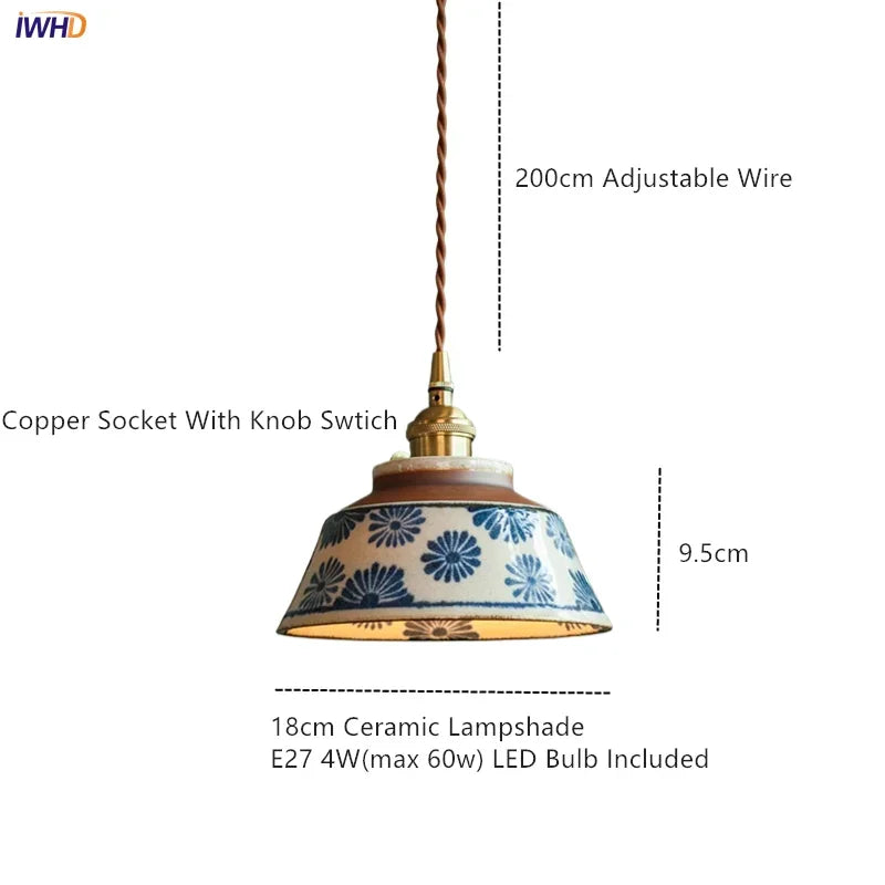 Helnys Hand Painted Ceramic Pendant Light Glaze Finish LED Hanging Lamp
