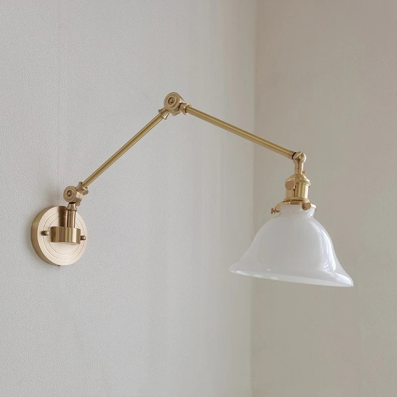 Helnys Copper Swing Arm Wall Lamp with Green White Lampshade