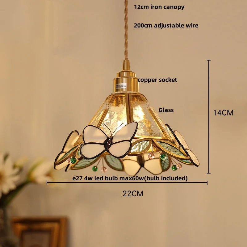 Helnys Glass LED Pendant Light Fixture with Walnut Wood and Copper Finish