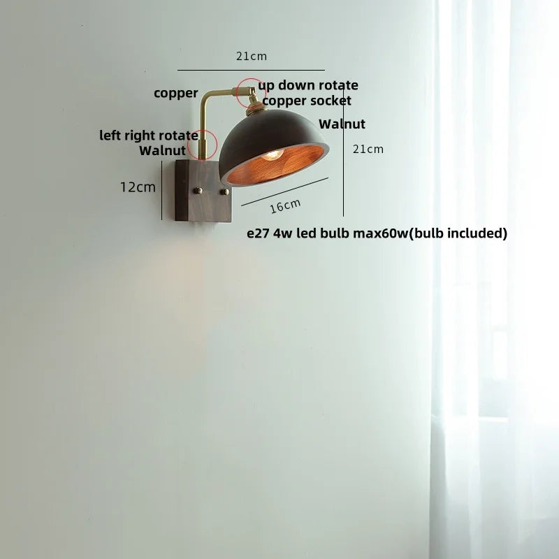 Helnys Walnut Wood LED Wall Sconce Vintage Copper Toggle Switch Lamparas