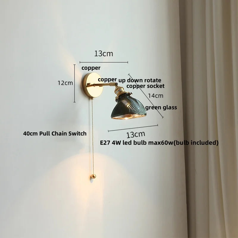 Helnys Modern Copper Stair Light Sconce Glass Wall Lamp Switch Nordic White
