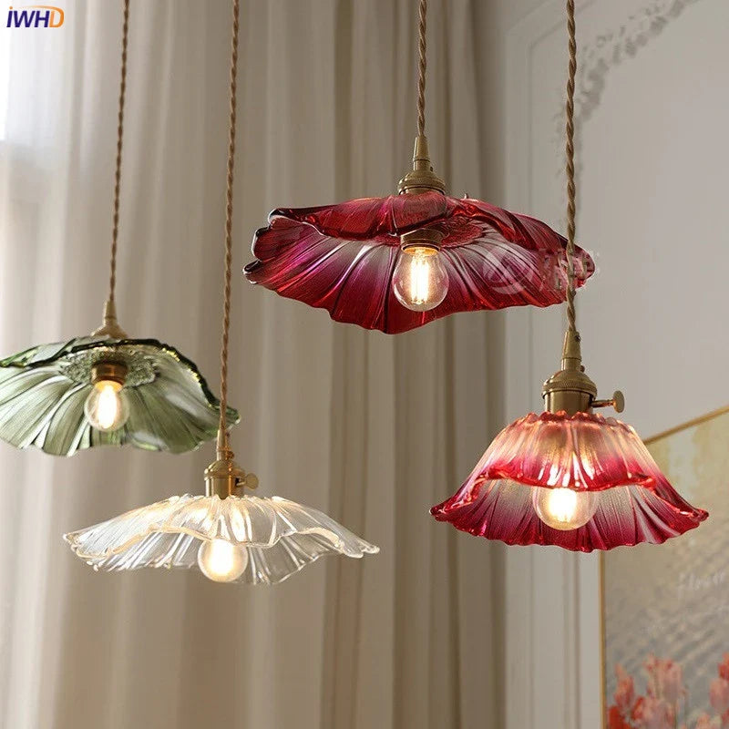 Helnys Nordic Copper Glass LED Pendant Light for Home Dining Hallway Balcony