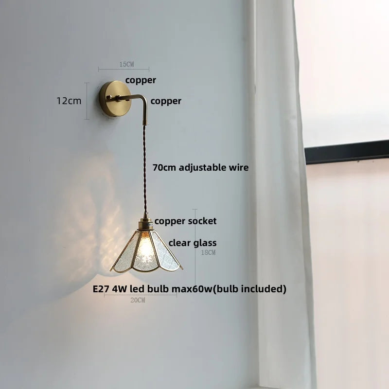 Helnys Clear Glass Wire LED Wall Lights Adjustable Bedside Lamp