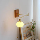 Helnys Walnut Canopy Copper LED Wall Lamp with Rotate Ceramic Lampshade