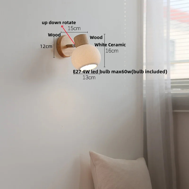 Helnys White Ceramic LED Wall Lights with Pull Chain Switch - Modern Nordic Design