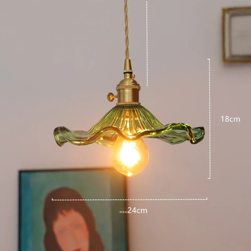 Helnys Nordic Green Glass LED Pendant Light - Modern Indoor Copper Switch Lamp