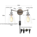 Helnys Retro LED Wall Light Fixtures with Pull Chain Switch, Industrial 2 Heads Sconce