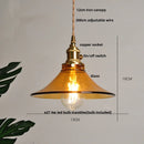 Helnys Wood Amber Glass LED Pendant Light Fixture - Nordic Modern Hanging Lamp