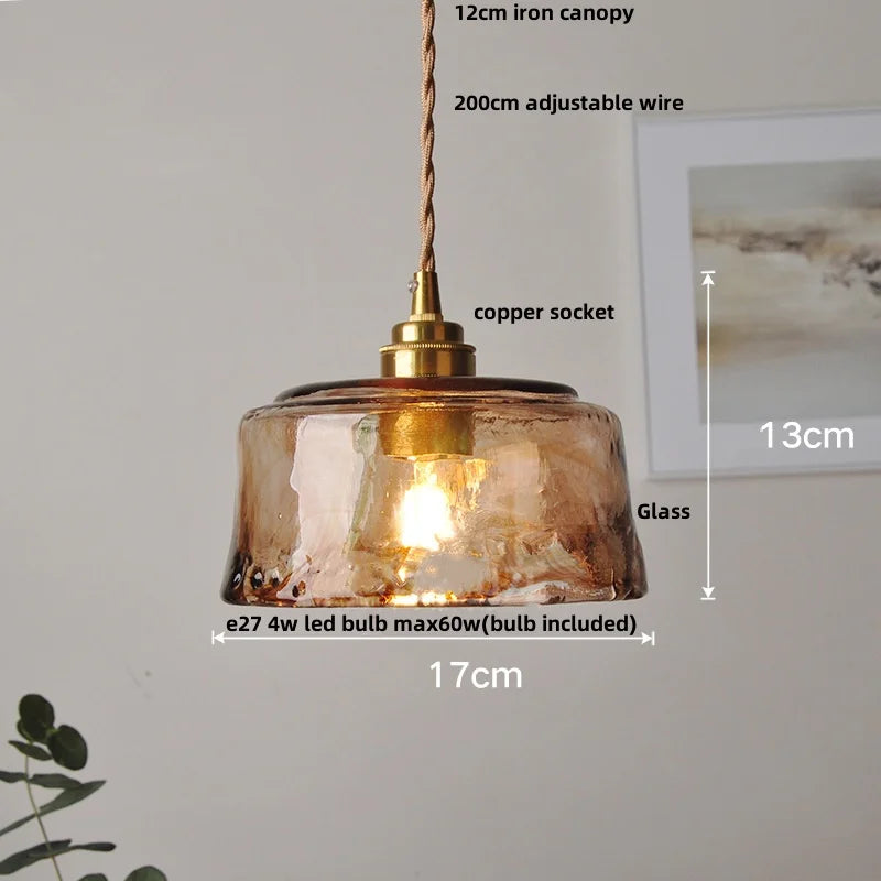 Helnys Amber Glass LED Pendant Light with Adjustable Copper Wire - Loft Style