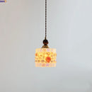 Helnys Nordic Glass LED Pendant Light Walnut Wood Adjustable Hanging Lamp
