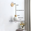 Helnys Modern Ceramic Wood Wall Sconce with LED Light and Pull Chain Switch