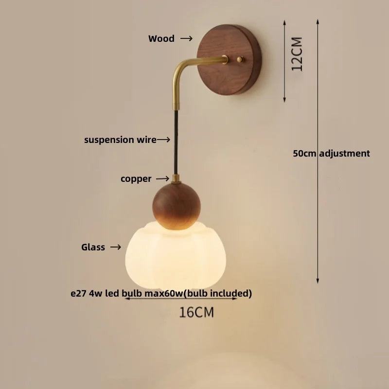 Helnys Adjustable LED Wall Light Modern Pull Chain Switch Glass Stair Lights