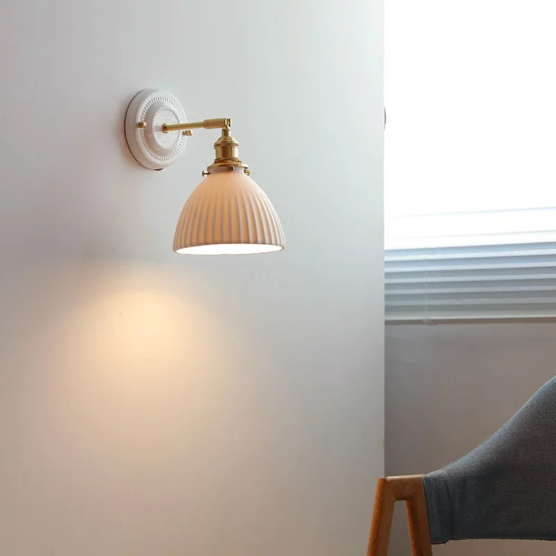Helnys Ceramic LED Wall Light with Knob Switch, Nordic Japanese Style Sconce