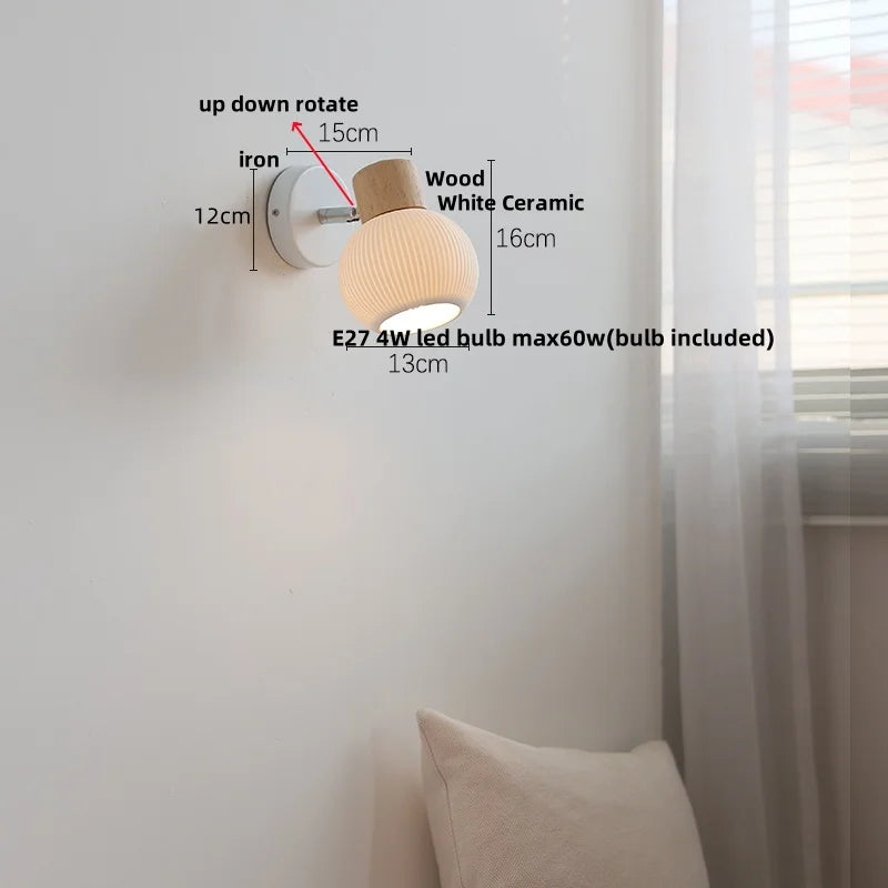 Helnys White Ceramic LED Wall Lights with Pull Chain Switch - Modern Nordic Design