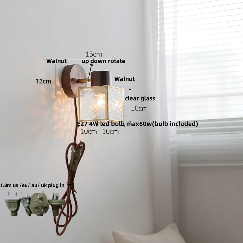 Helnys Modern LED Wall Light Fixture White Ceramic Walnut Wood Bedside Lamp
