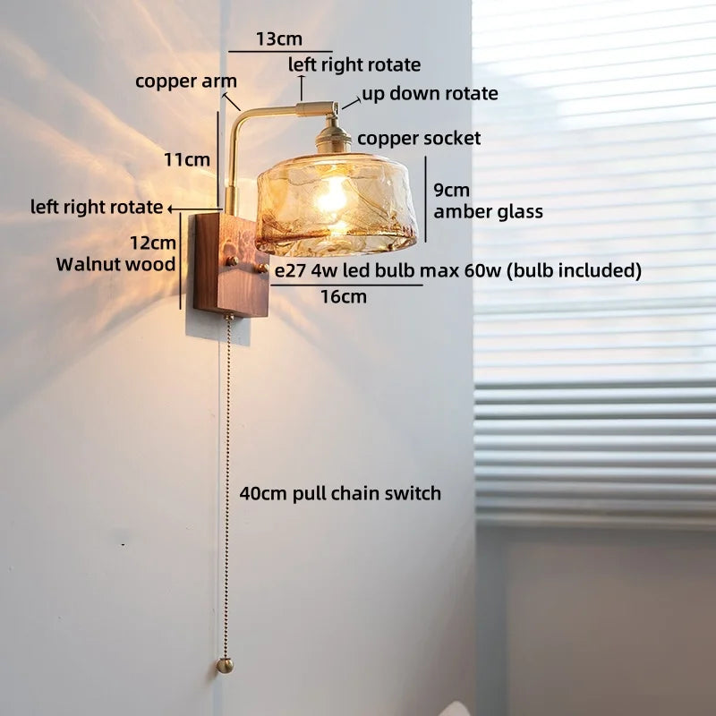 Helnys Wabi Sabi LED Wall Lamps Amber Glass Brass Mirror Light