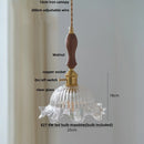 Helnys Nordic Walnut Wood LED Pendant Light with Clear Flower Glass