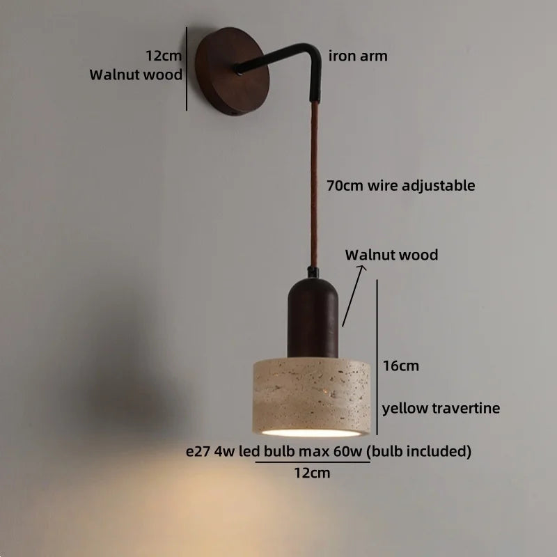 Helnys Wabi Sabi LED Wall Sconce Yellow Travertine Stone Bedside Lamp