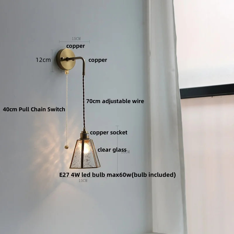 Helnys Clear Glass Wire LED Wall Lights Adjustable Bedside Lamp