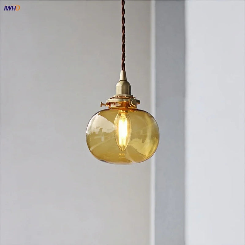 Helnys Modern Nordic Glass Ball LED Pendant Light - Copper Amber Glass Ball
