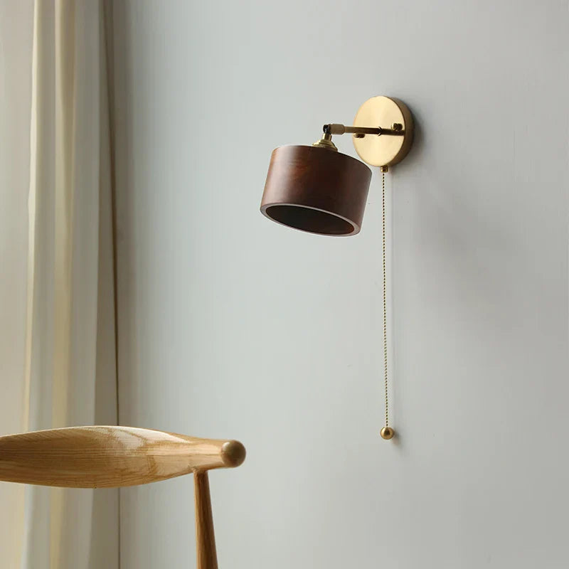 Helnys Wood LED Wall Sconce Pull Chain Switch Up Down Rotatable Bathroom Mirror Light