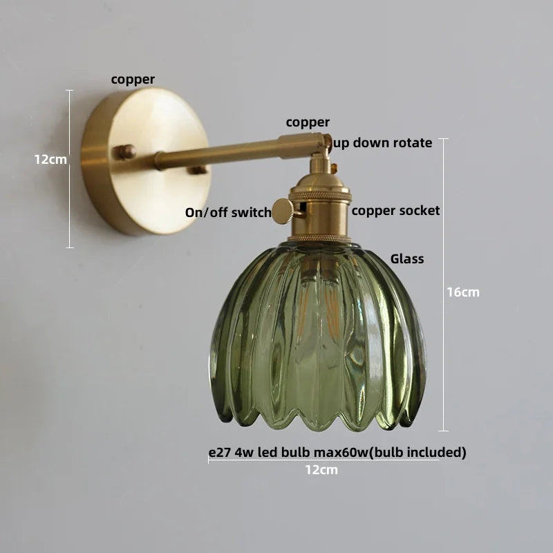 Helnys Clear Glass LED Wall Lights Up Down Rotate Copper Nordic Sconce Fixtures
