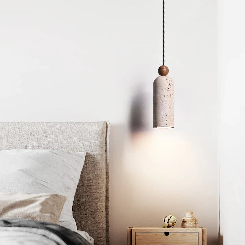 Helnys Nordic LED Pendant Lamp Yellow Travertine Wood Hanging Light