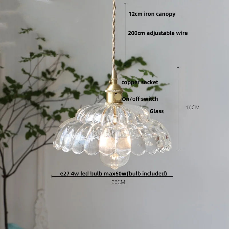 Helnys Amber Flower Glass Pendant Lights with Knob Switch, Adjustable Wire - 200cm