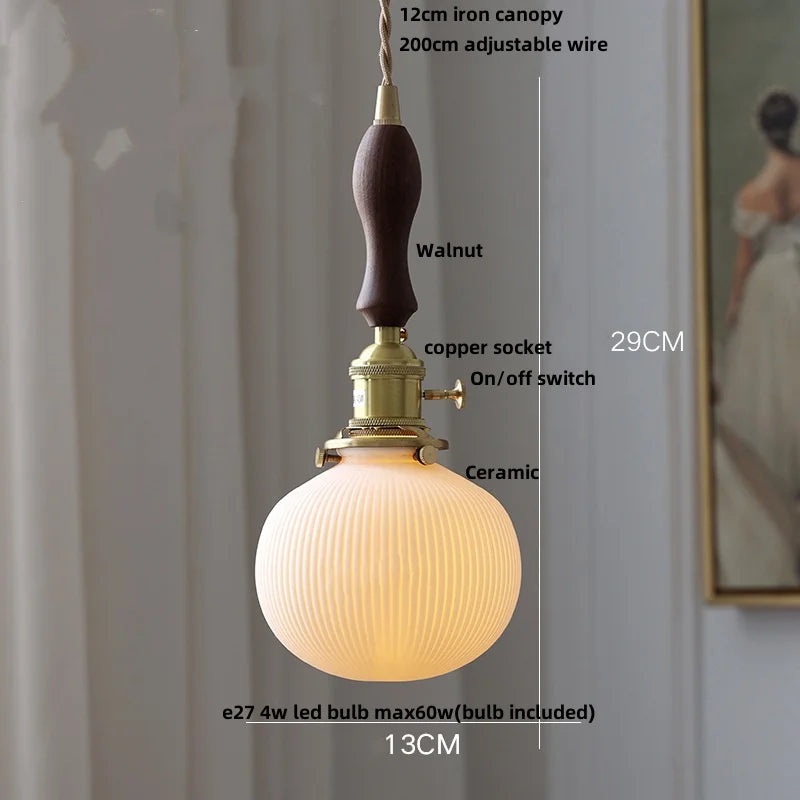 Helnys Ceramic Wood LED Pendant Lights | Adjustable Vintage Kitchen Hanging Lamps