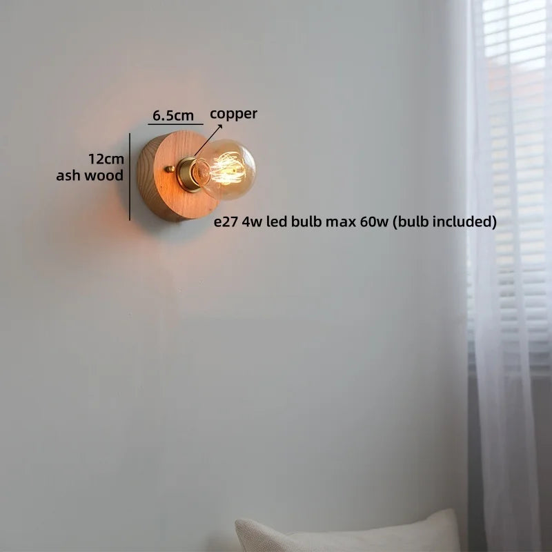 Helnys Ceramic LED Wall Light Mirror Bathroom Decoration Wooden Bedside Lamp