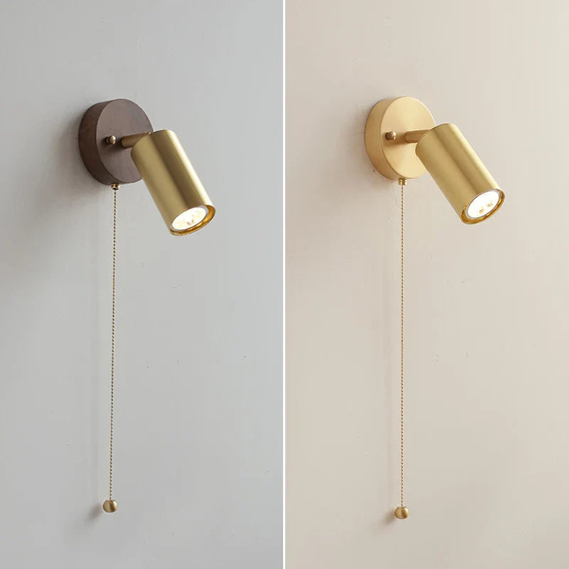 Helnys Nordic Modern Wood Copper Wall Sconce with Pull Chain Switch
