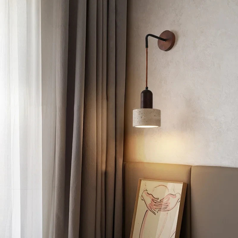 Helnys Wood Yellow Stone Shade LED Wall Light with Pull Chain Switch
