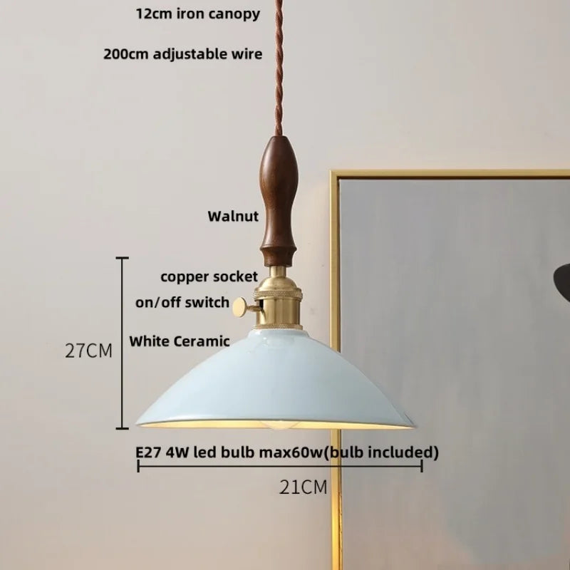 Helnys Nordic LED Pendant Light Walnut Wood Dining Room Restaurant Bar Hang Lamp