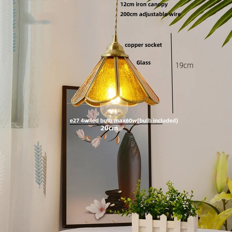 Helnys Vintage Copper Wire Glass Pendant Lamp Adjustable LED Fixture