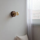 Helnys Vintage LED Wall Lamp with Pull Chain Switch, Walnut Ash Wood & Copper.