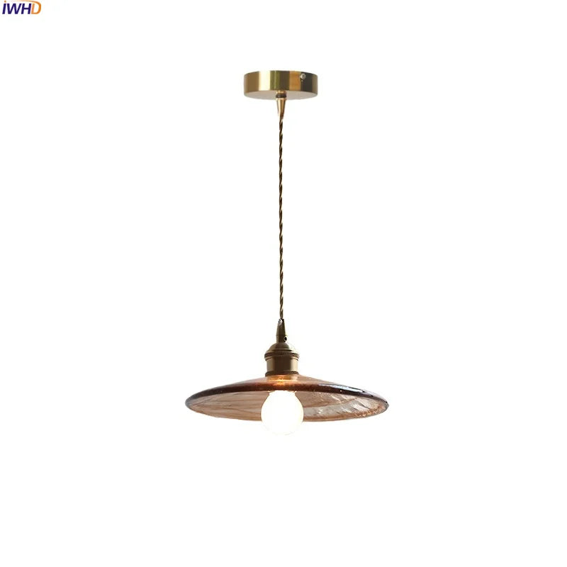 Helnys Amber Glass LED Pendant Lights for Dining and Living Room