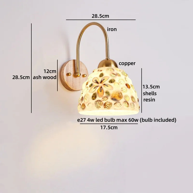 Helnys Bathroom LED Wall Light Glass Antique Brass Nordic Bedroom Lamp