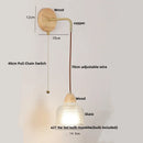 Helnys Wood Glass LED Wall Light Fixture with Pull Chain Switch