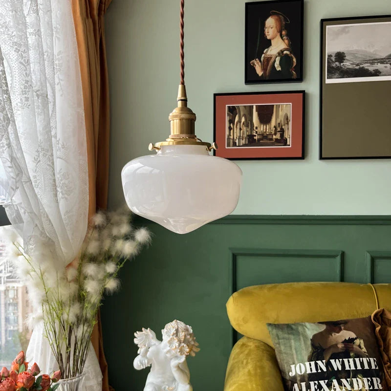 Helnys White Glass LED Pendant Lamp for Bathroom Bedroom Living Room