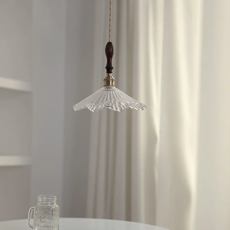 Helnys Nordic Walnut Wood LED Pendant Light Fixture Glass Hang Lamp