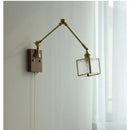 Helnys Ash Wood Swing Arm Wall Lights with Blue Glass Shade