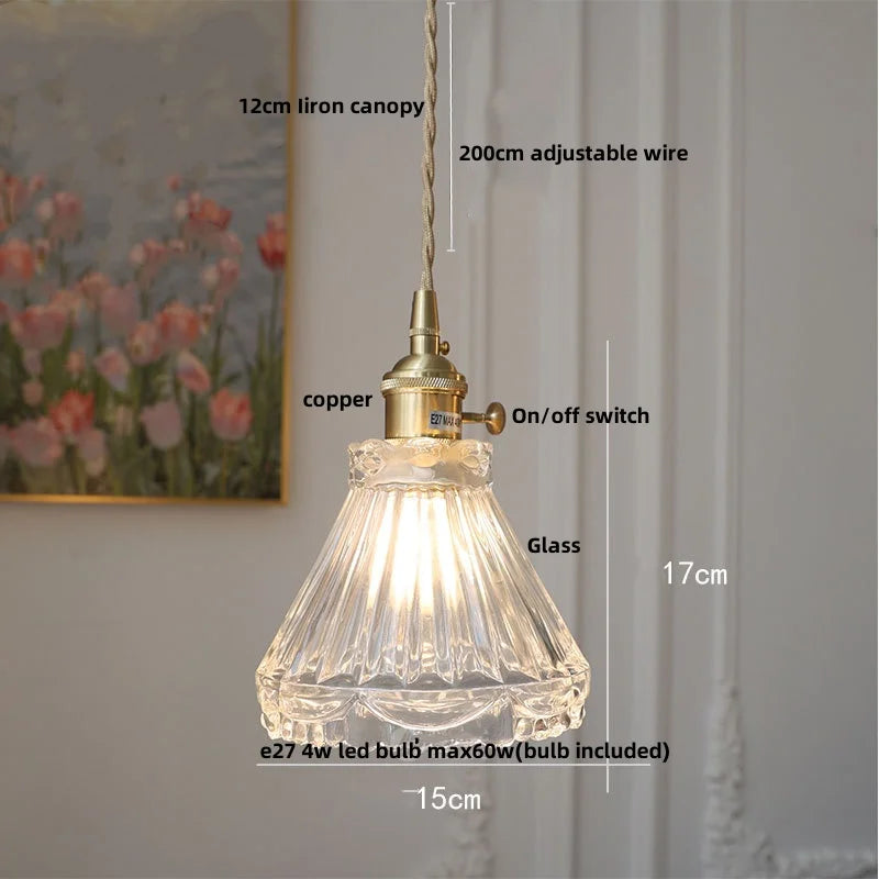 Helnys Amber Copper LED Pendant Lights Glass Hang Lamp - 200CM Wire Adjustable