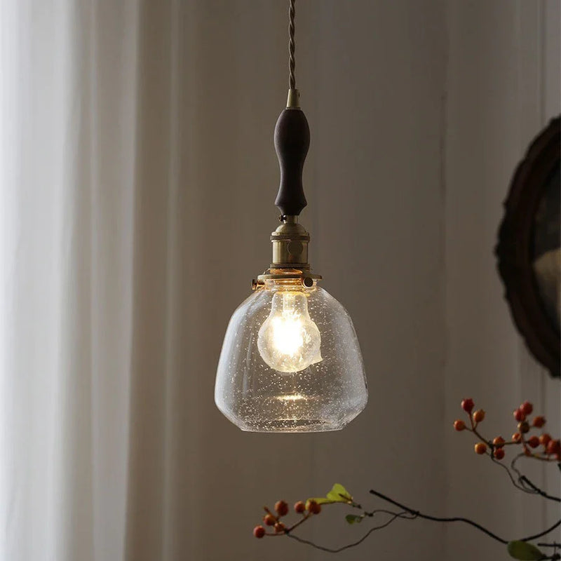Helnys Wood LED Pendant Lamp Nordic Copper Glass Hanging Light