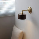 Helnys LED Wall Sconce Switch Wood Bedroom Living Room Copper Arm Wall Light