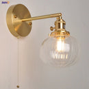 Helnys Nordic LED Wall Light Clear Glass Pull Chain Switch Bedside Lamp