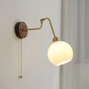 Helnys Amber Glass Ball Wall Sconce with Pull Chain Switch and Adjustable Arm
