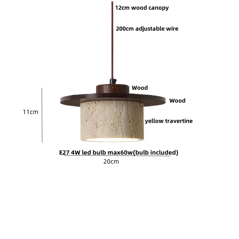 Helnys Yellow Travertine LED Pendant Lamp Natural Wood Hanging Lights
